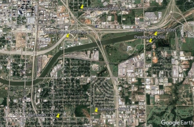 Plot of six disposal wells near downtown OKC