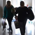 Volunteers Ashley Marshall (L) and Kim Grate head back out to continue the homeless count Thursday