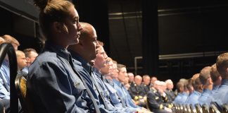 OKC Fire Dept Recruit Grad 2018 recruits from back stage