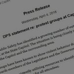 Screen capture, OKDPS 2113 hours, 2018-4-4 "outside protest groups"