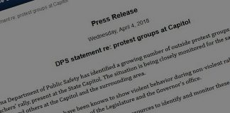 Screen capture, OKDPS 2113 hours, 2018-4-4 "outside protest groups"