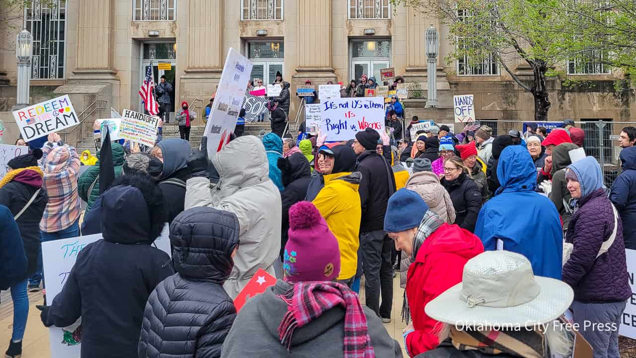 Angry protesters at Hands Off! OKC rally opposed Trump, Musk