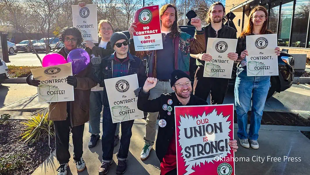 Starbucks Workers United workers at the OKC 23rd and Robinson store on strike 12-20-25 - Gatley-2 Starbucks workers