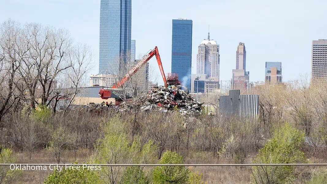 Scrapyard next to John F. Kennedy neighborhood - OKC-2-looking west to downtown OKC from the MLK viaduct over the rail lines along southern edge of neighborhood
