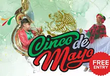 PRESS RELEASE: Hispanic Chamber of Commerce announces Cinco de Mayo Fest at Scissortail Park May 1st Cinco de Mayo promotional graphic with a brass musician, a dancer in traditional clothing, and a red FREE ENTRY badge.
