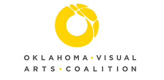 Logo for Oklahoma Visual Arts Coalition: a yellow abstract circular mark above the gray wordmark ‘OKLAHOMA • VISUAL ARTS • COALITION’.