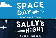 PRESS RELEASE: A full day of space awaits at Science Museum Oklahoma with Space Day and Sally’s Night Space Day banner: blue background with a rocket icon and the time 10:00am–2:00pm.