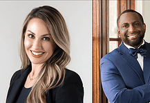 Lowe, Baker head to runoff for OK County Dist 1; min wage hike fails Two smiling professionals posing for a corporate headshot: woman in a black blazer on the left and man in a blue suit on the right.