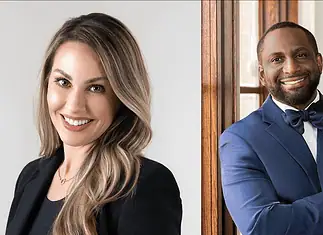 Lowe, Baker head to runoff for OK County Dist 1; min wage hike fails Two smiling professionals posing for a corporate headshot: woman in a black blazer on the left and man in a blue suit on the right.