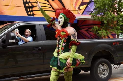 Drag artist Dara Licked at the 2026 Pride Parade. (ZOE ELROD Okla City Free Press)